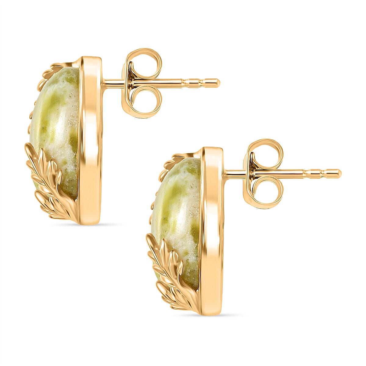 EverTrue Connemara Marble Solitaire Stud Push Post Earring in Yellow Gold Tone 12.56 Ct.