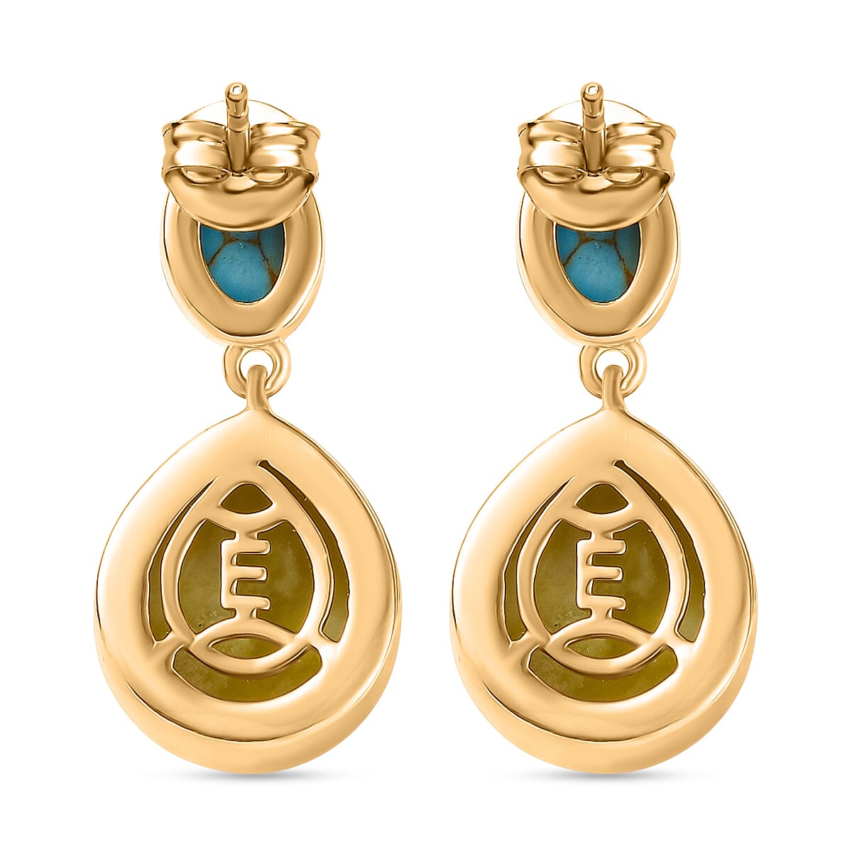EverTrue Connemara Marble & Blue Turquoise Solitaire Stud Push Post Earring in Yellow Gold Tone 11.07 Ct.