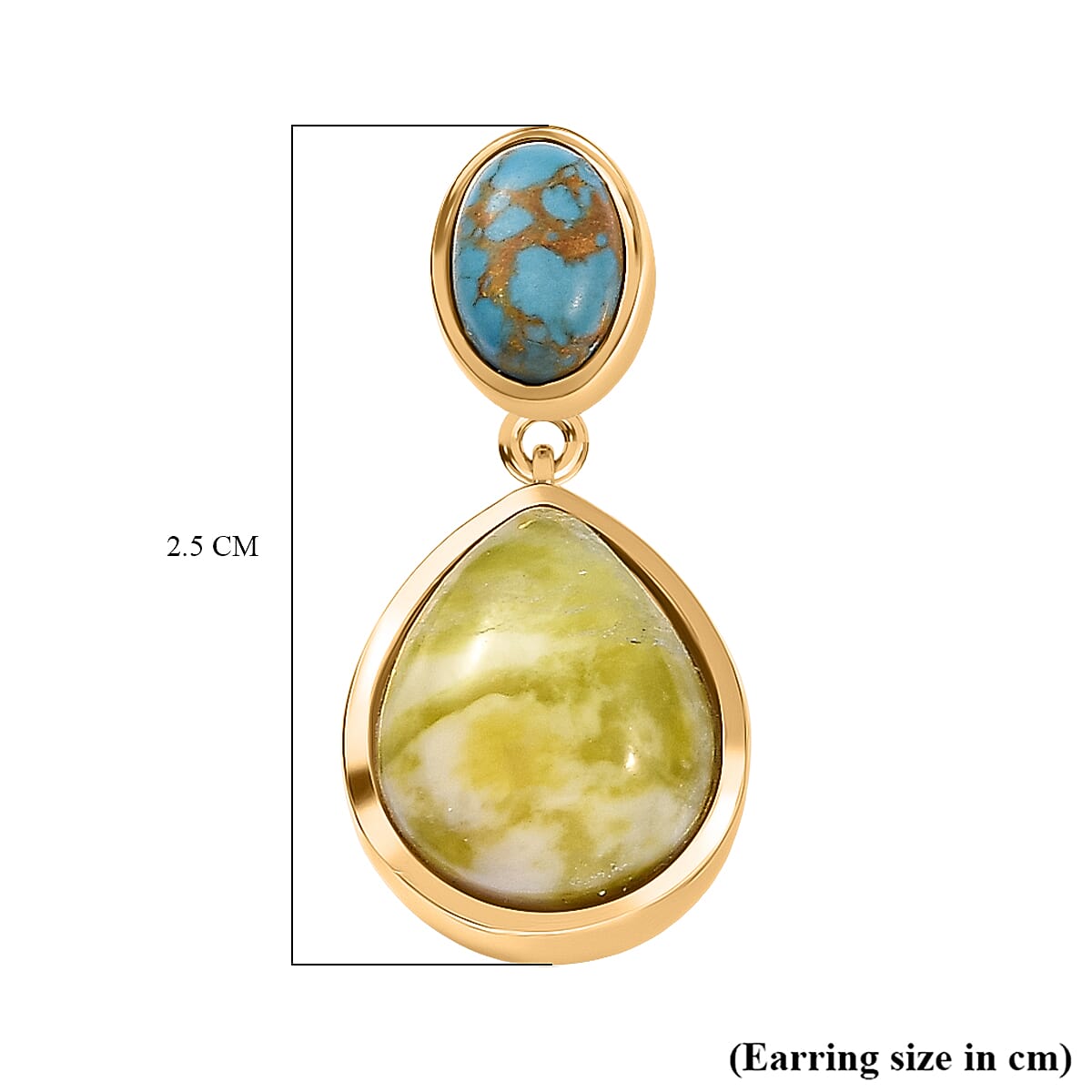 EverTrue Connemara Marble & Blue Turquoise Solitaire Stud Push Post Earring in Yellow Gold Tone 11.07 Ct.