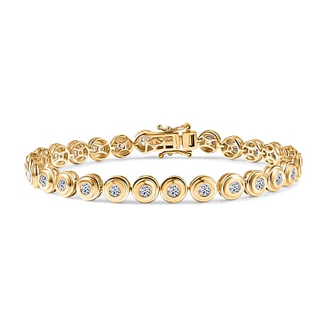 Luxuriant Lab Grown Diamond (SI-GH) Line Bracelet 1 Row (Size 7.5) with GB Lock Box in 18K Vermeil Yellow Gold Plated Sterling Silver 4.05 Ct, Silver Wt. 15.07 Gms.
