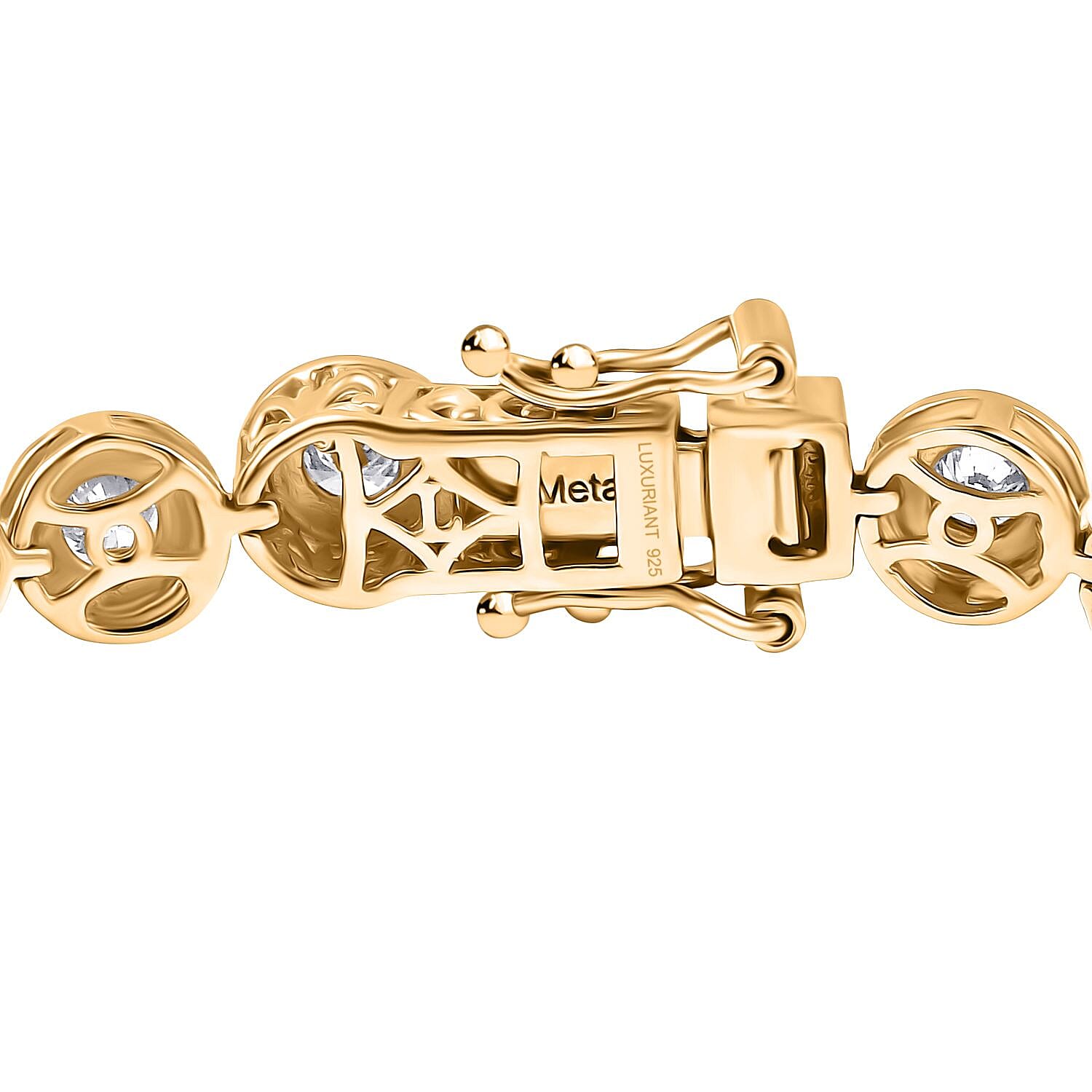 Luxuriant Lab Grown Diamond (SI-GH) Line Bracelet 1 Row (Size 7.5) with GB Lock Box in 18K Vermeil Yellow Gold Plated Sterling Silver 4.05 Ct, Silver Wt. 15.07 Gms.