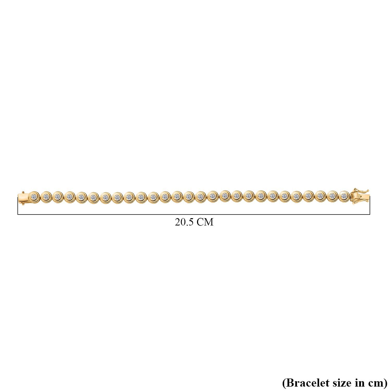 Luxuriant Lab Grown Diamond (SI-GH) Line Bracelet 1 Row (Size 7.5) with GB Lock Box in 18K Vermeil Yellow Gold Plated Sterling Silver 4.05 Ct, Silver Wt. 15.07 Gms.