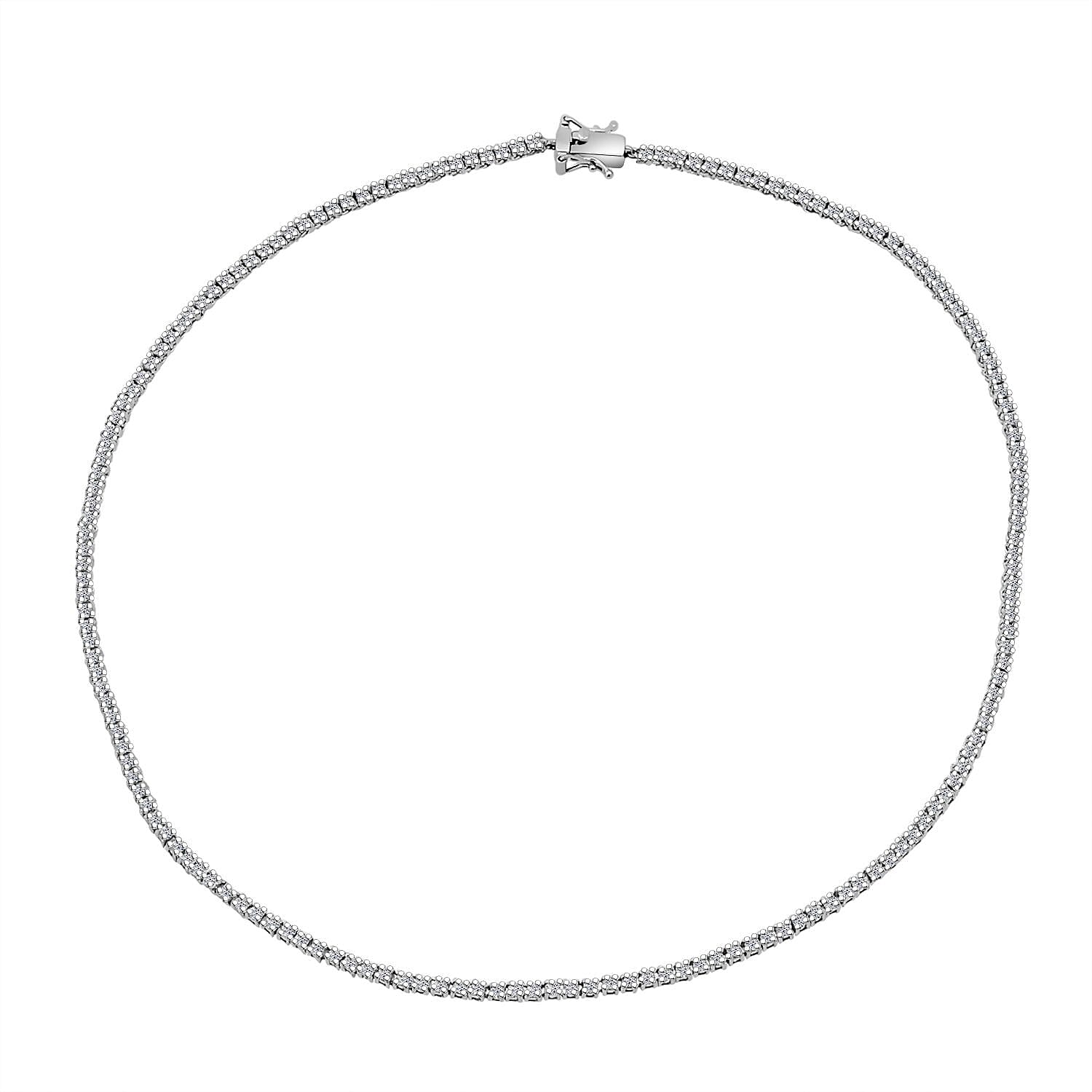Luxuriant Lab Grown Diamond (SI-GH) Necklace (Size 18) in Rhodium Overlay Sterling Silver 7.51 Ct, Silver Wt. 15.00 Gms.