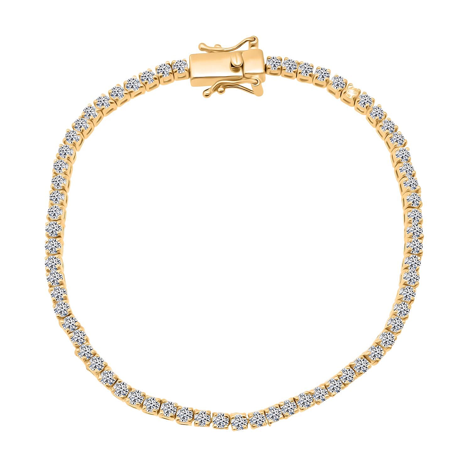 Luxuriant Lab Grown (SI-GH) Diamond Bracelet (Size 7.5) in 18K Vermeil Yellow Gold Plated Sterling Silver 4.00 Ct, Silver Wt. 8.00 Gms.