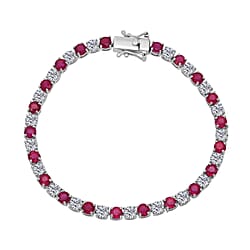 D'Joy African Ruby & Moissanite Bracelet (Size 7.5) in Rhodium Overlay Sterling Silver 13.47 Ct, Silver Wt. 8.00 Gms.