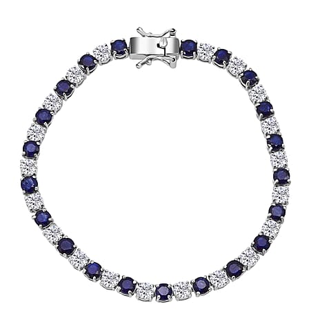 D'Joy Masoala Sapphire & Moissanite Bracelet (Size 7.5) in Rhodium Overlay Sterling Silver 12.70 Ct, Silver Wt. 8.10 Gms.