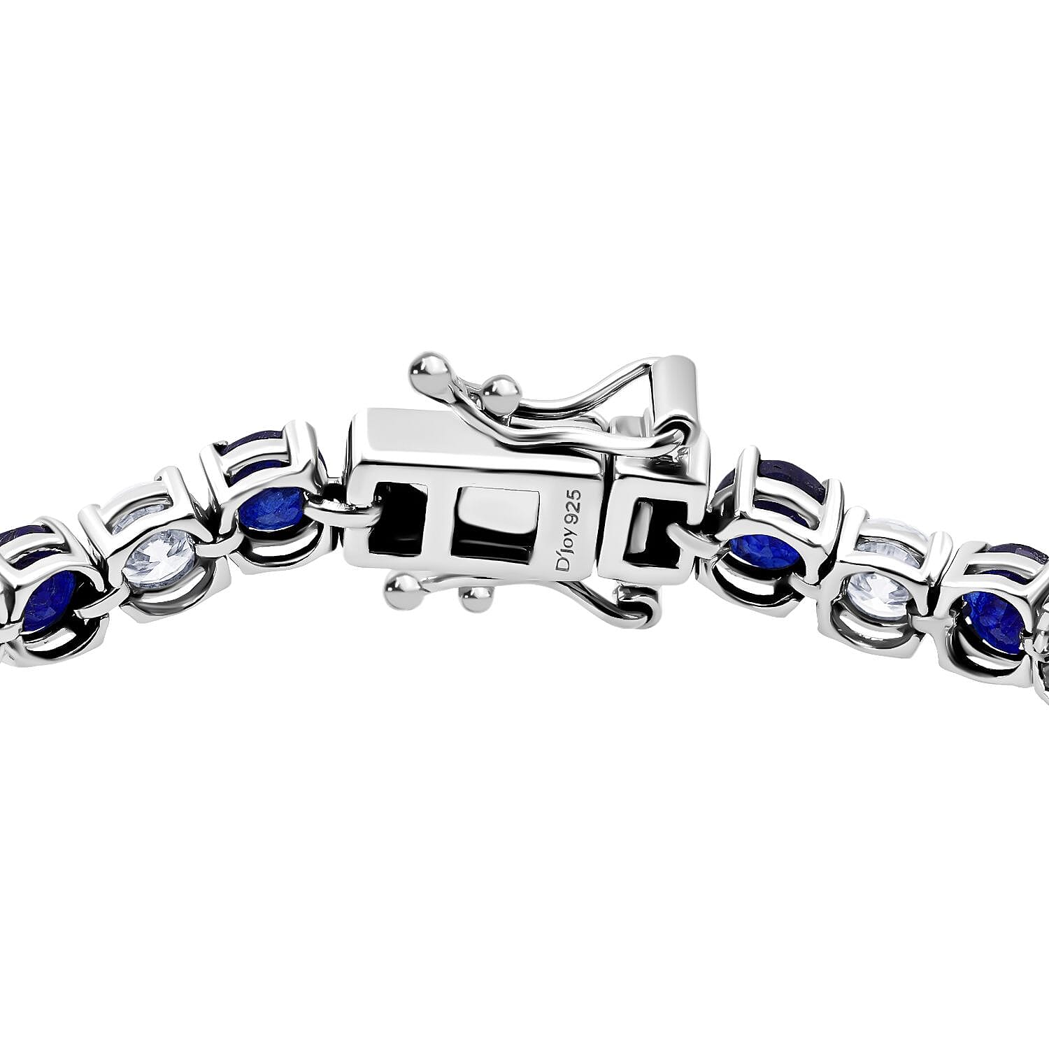 D'Joy Masoala Sapphire & Moissanite Bracelet (Size 7.5) in Rhodium Overlay Sterling Silver 12.70 Ct, Silver Wt. 8.10 Gms.