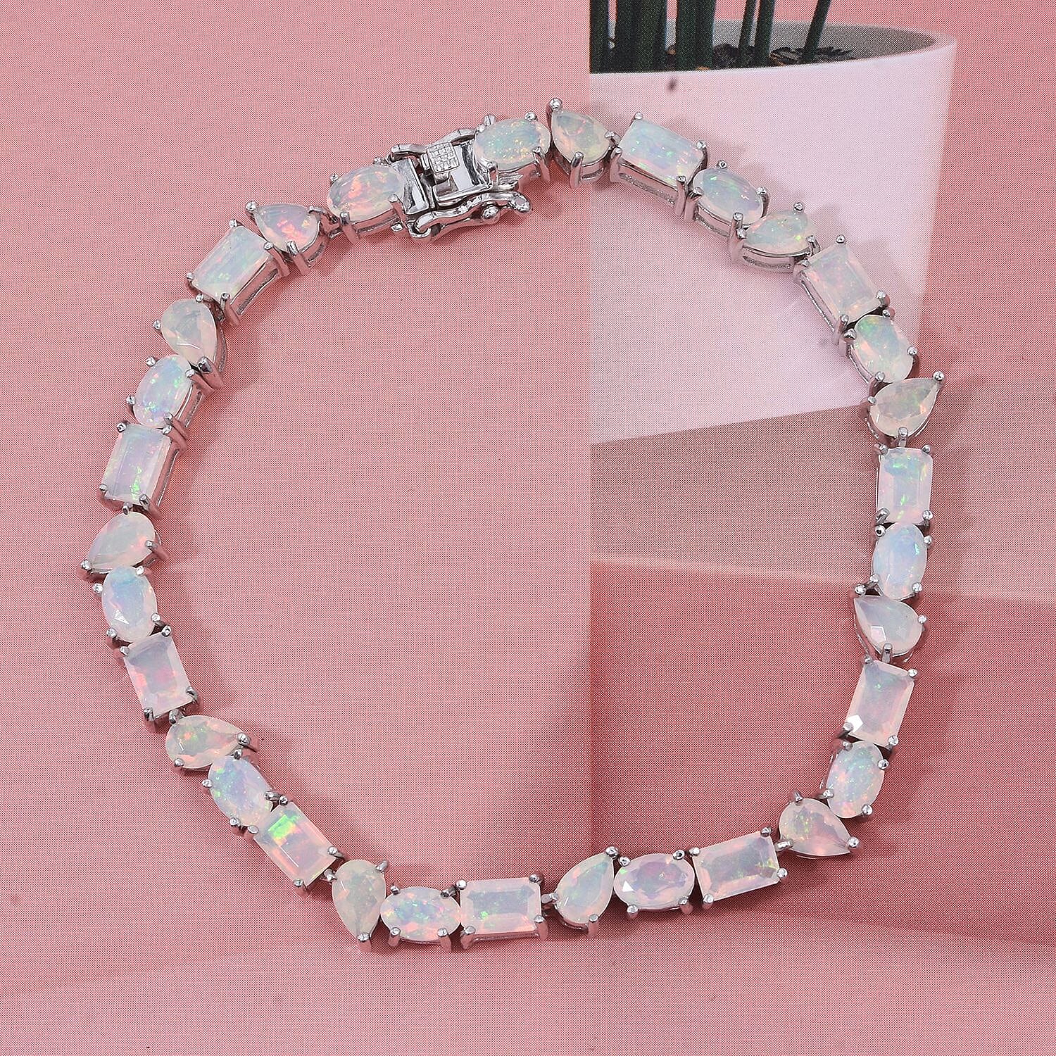 D'Joy Ethiopian Opal Bracelet (Size 7) in Rhodium Overlay Sterling Silver 9.89 Ct, Silver Wt. 9.70 Gms.