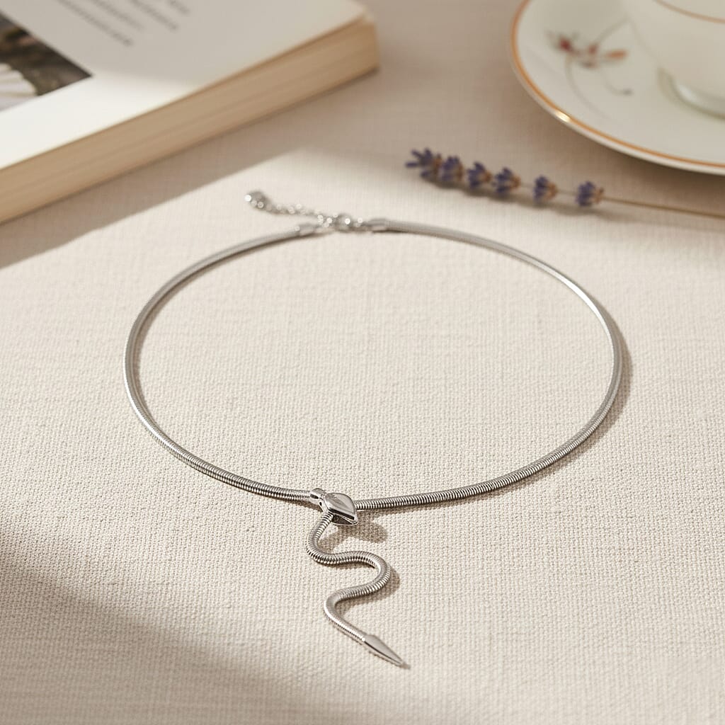 Designer inspired -  Serpent Necklace (Size - 24.50) in Silver Tone
