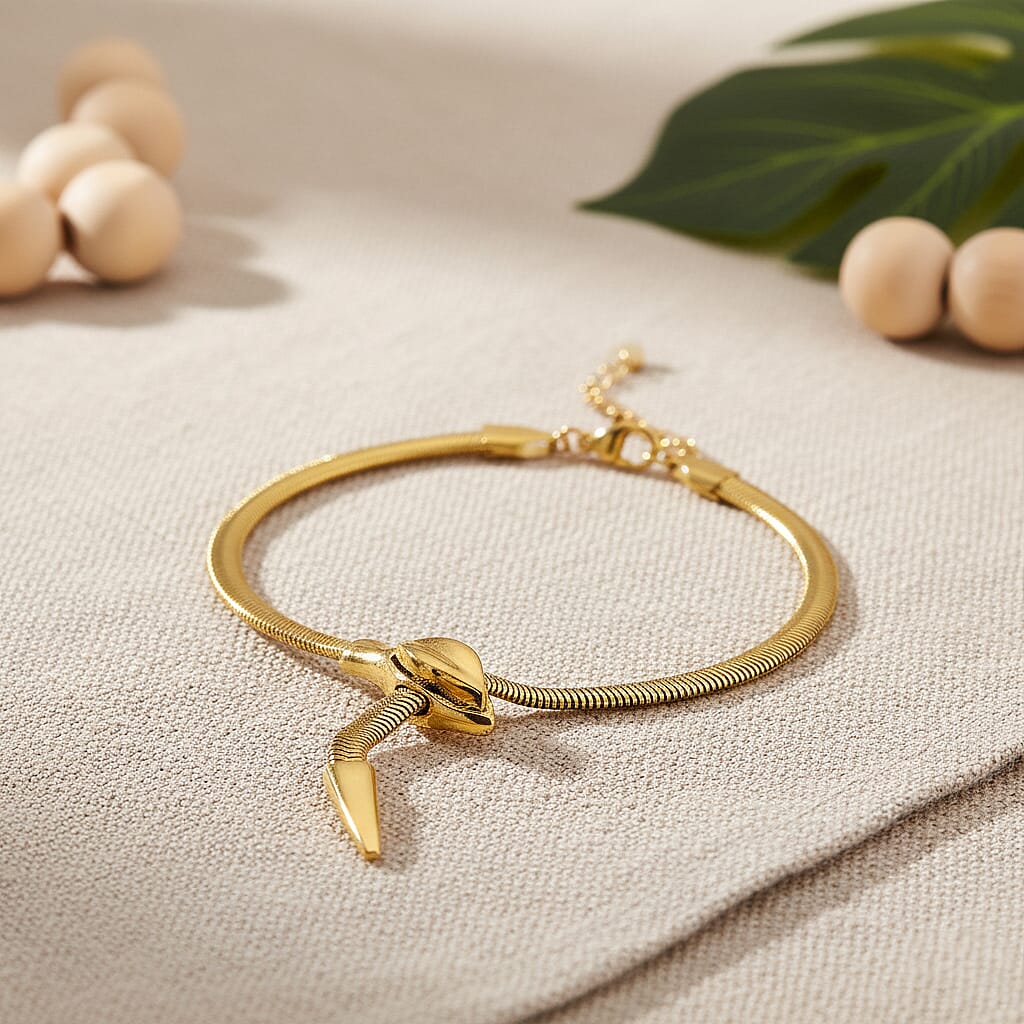 Sleek Snake Bracelet (Size - 9) in Yellow Gold Tone