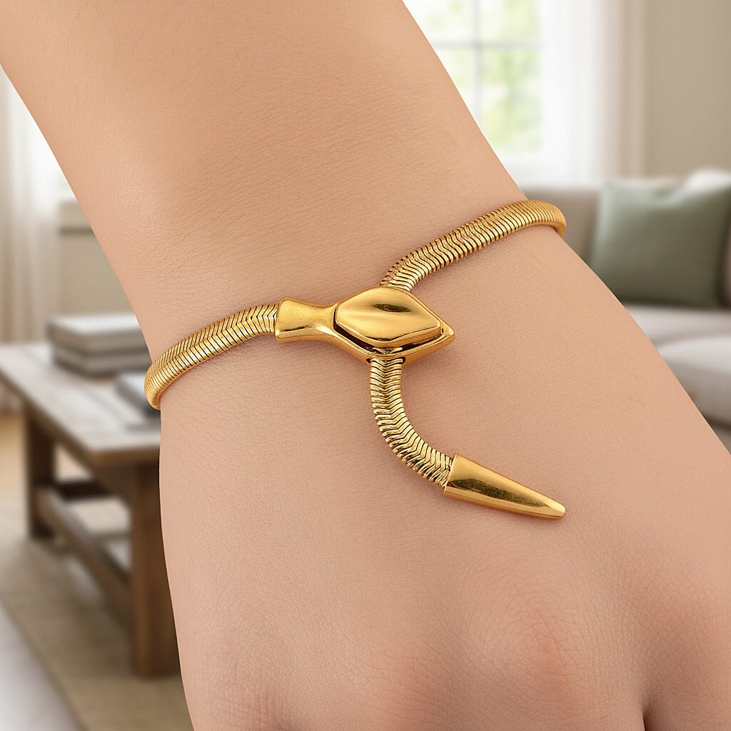 Sleek Snake Bracelet (Size - 9) in Yellow Gold Tone
