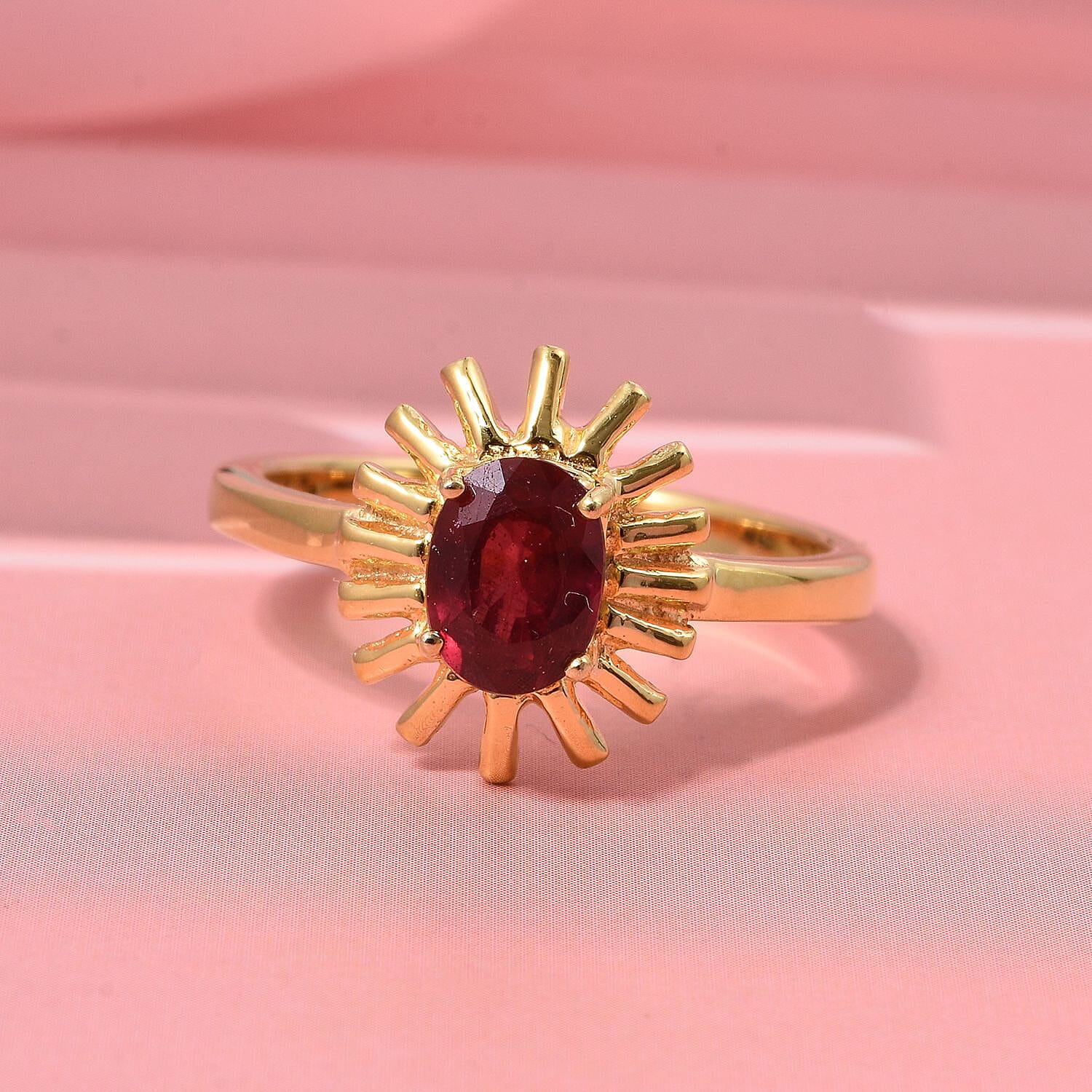 D'Joy African Ruby Ring in Yellow Gold Plated Sterling Silver 1.11 Ct.