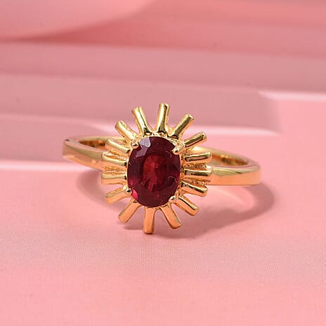 D'Joy African Ruby Ring in Yellow Gold Plated Sterling Silver 1.11 Ct.