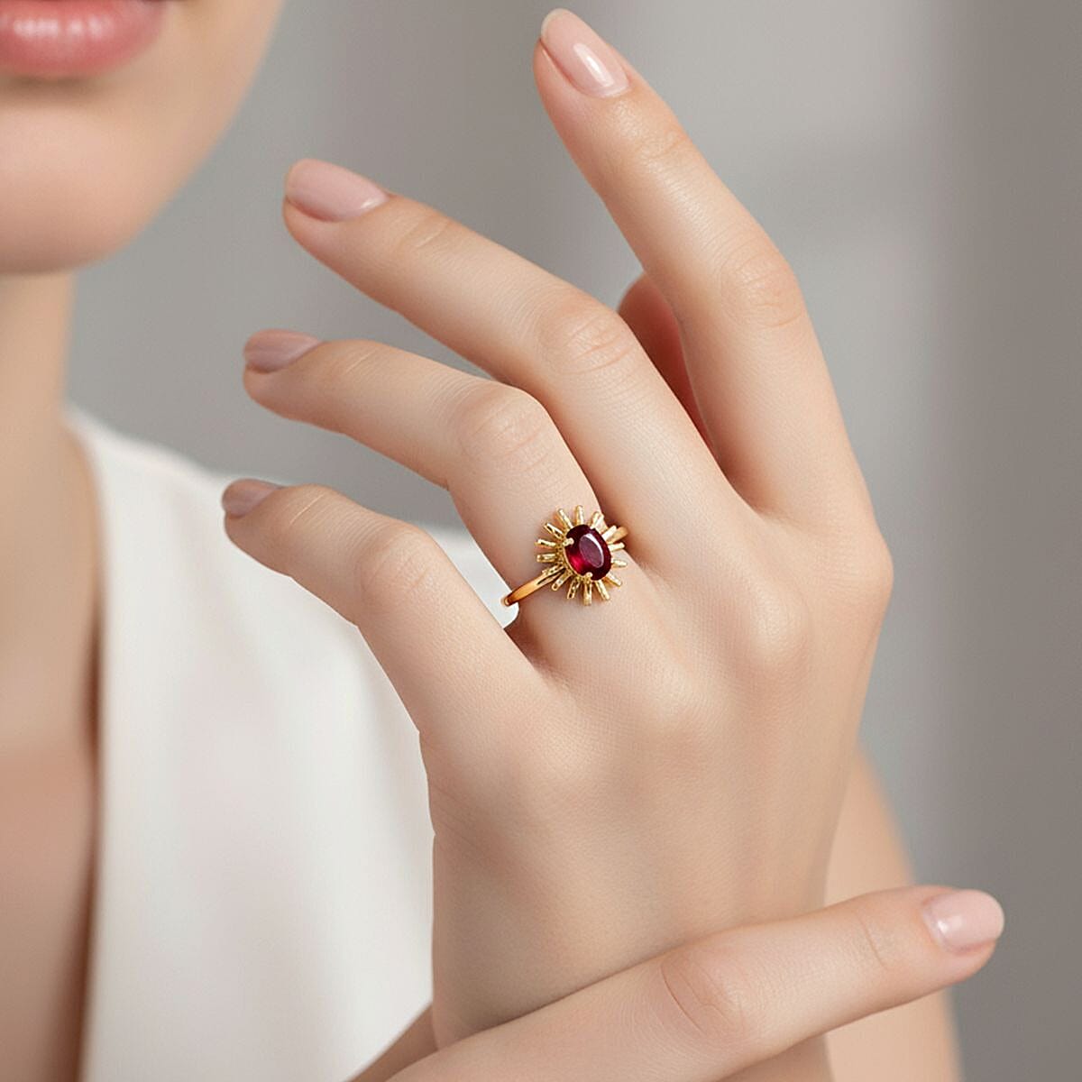 D'Joy African Ruby Ring in Yellow Gold Plated Sterling Silver 1.11 Ct.