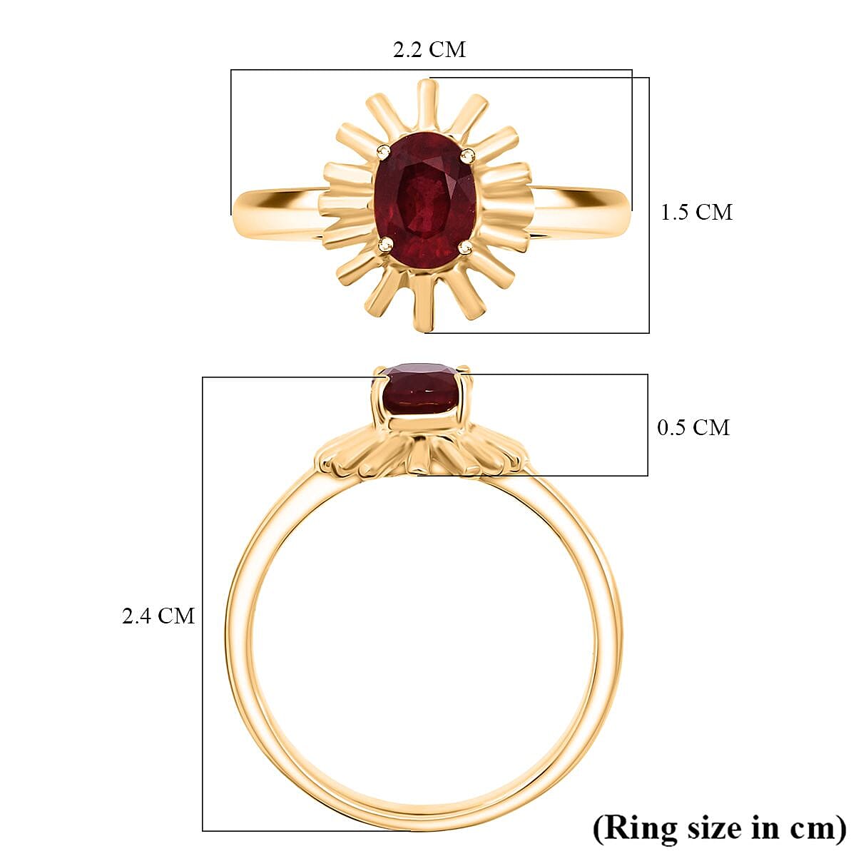 D'Joy African Ruby Ring in Yellow Gold Plated Sterling Silver 1.11 Ct.