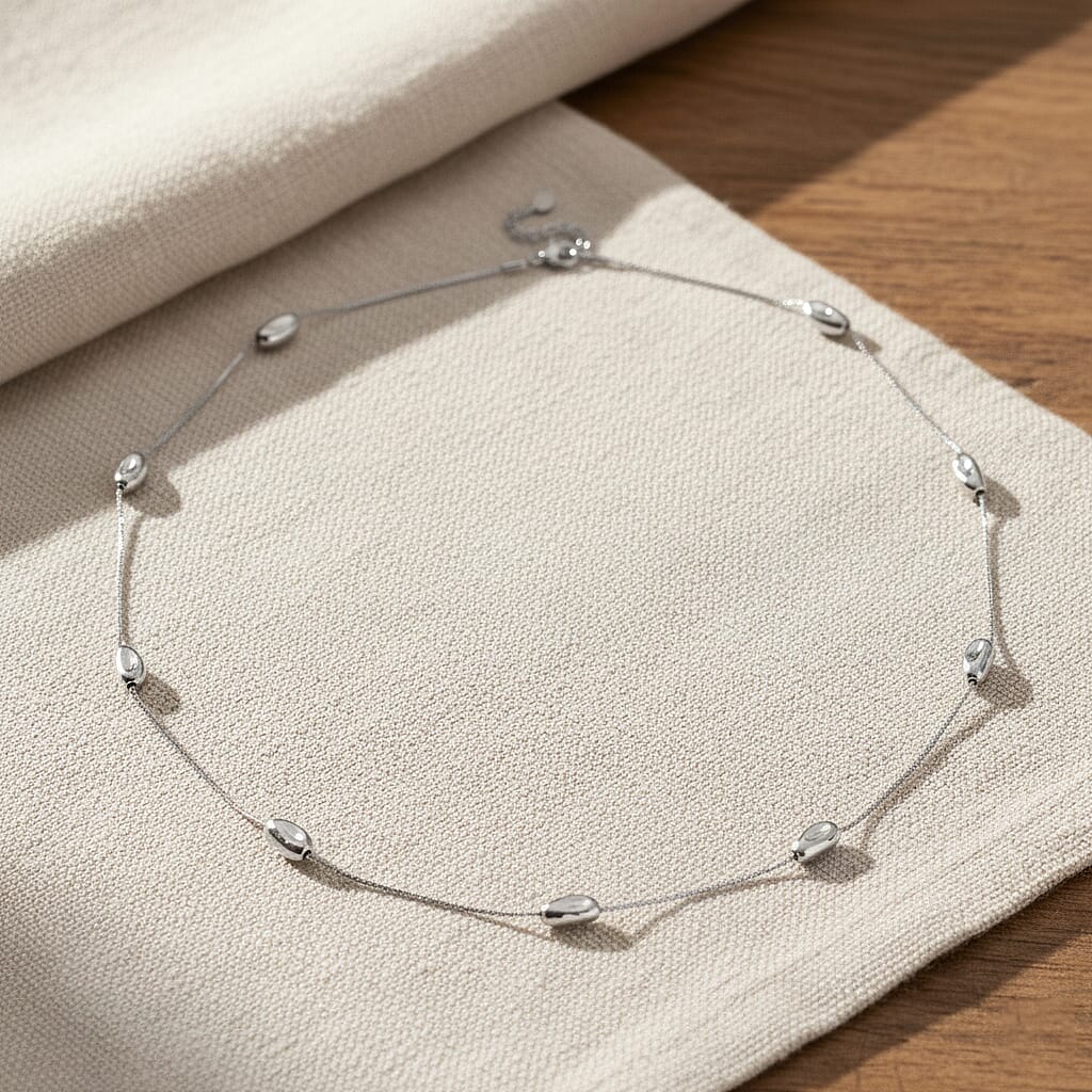 Designer Inspired Nugget Necklace (Size - 24) in Silver Tone