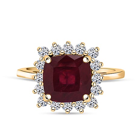 Luxuriant African Ruby & Lab Grown Diamond SI-GH (0.50 Cts) Ring in 18K Vermeil Yellow Gold Plated Sterling Silver 5.40 Ct.