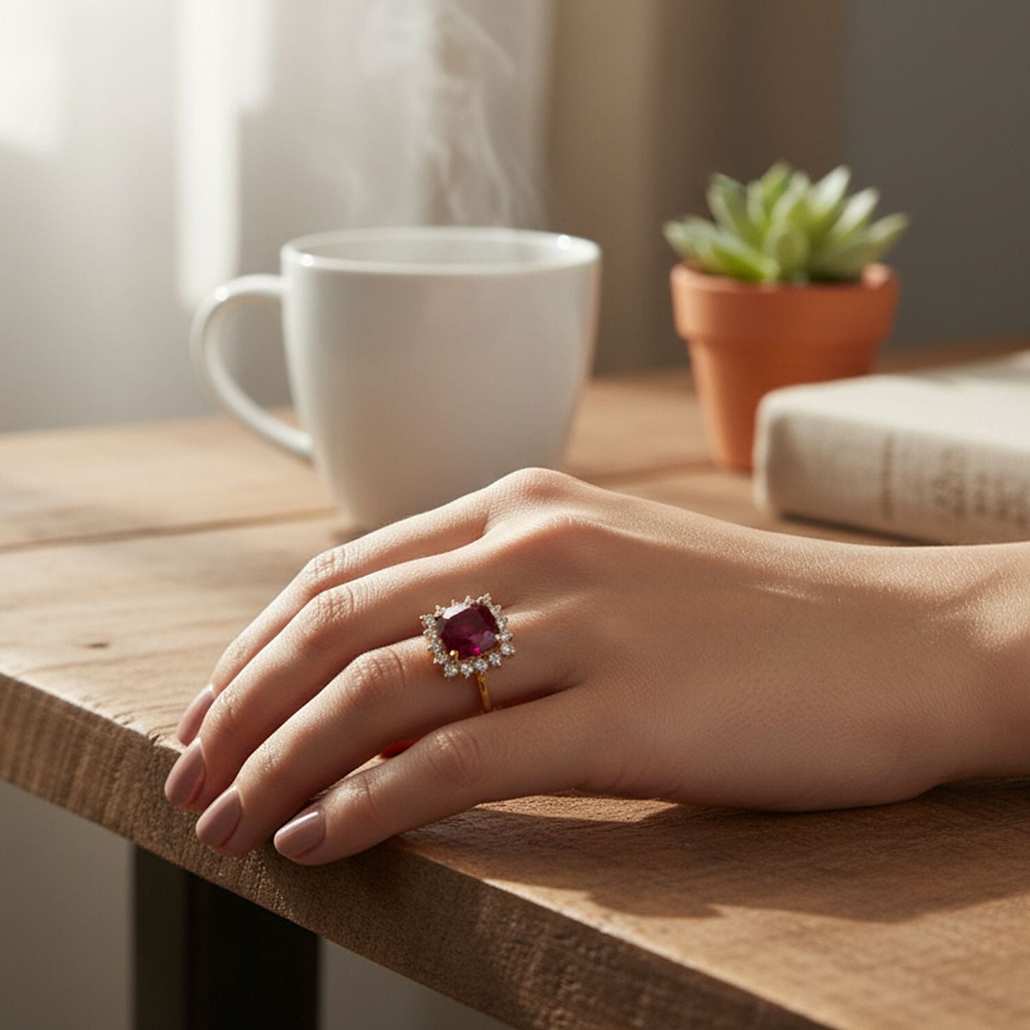 OTO- African Ruby & SI-GH Lab Grown Diamond Ring in Sterling Silver