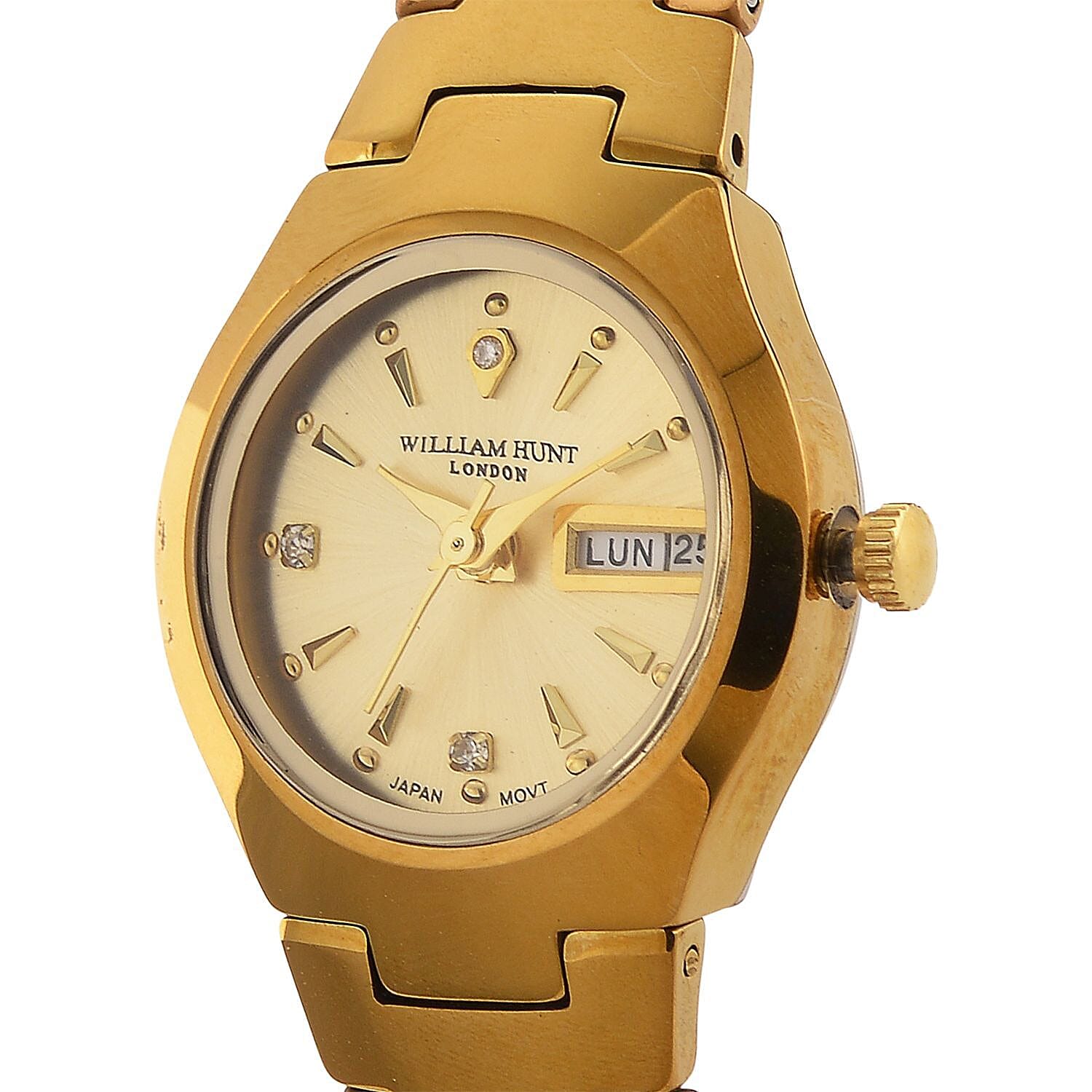 William Hunt Lab Grown Diamond Ladies Tungsten Carbide Case Watch - Gold Colour