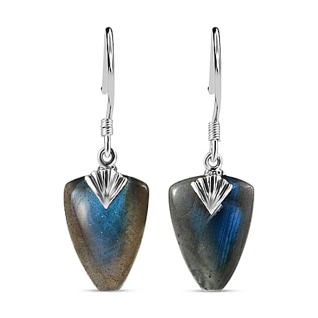 D'Joy Labradorite Earring with J Hook in Black Oxidised Sterling Silver 29.50 Ct.