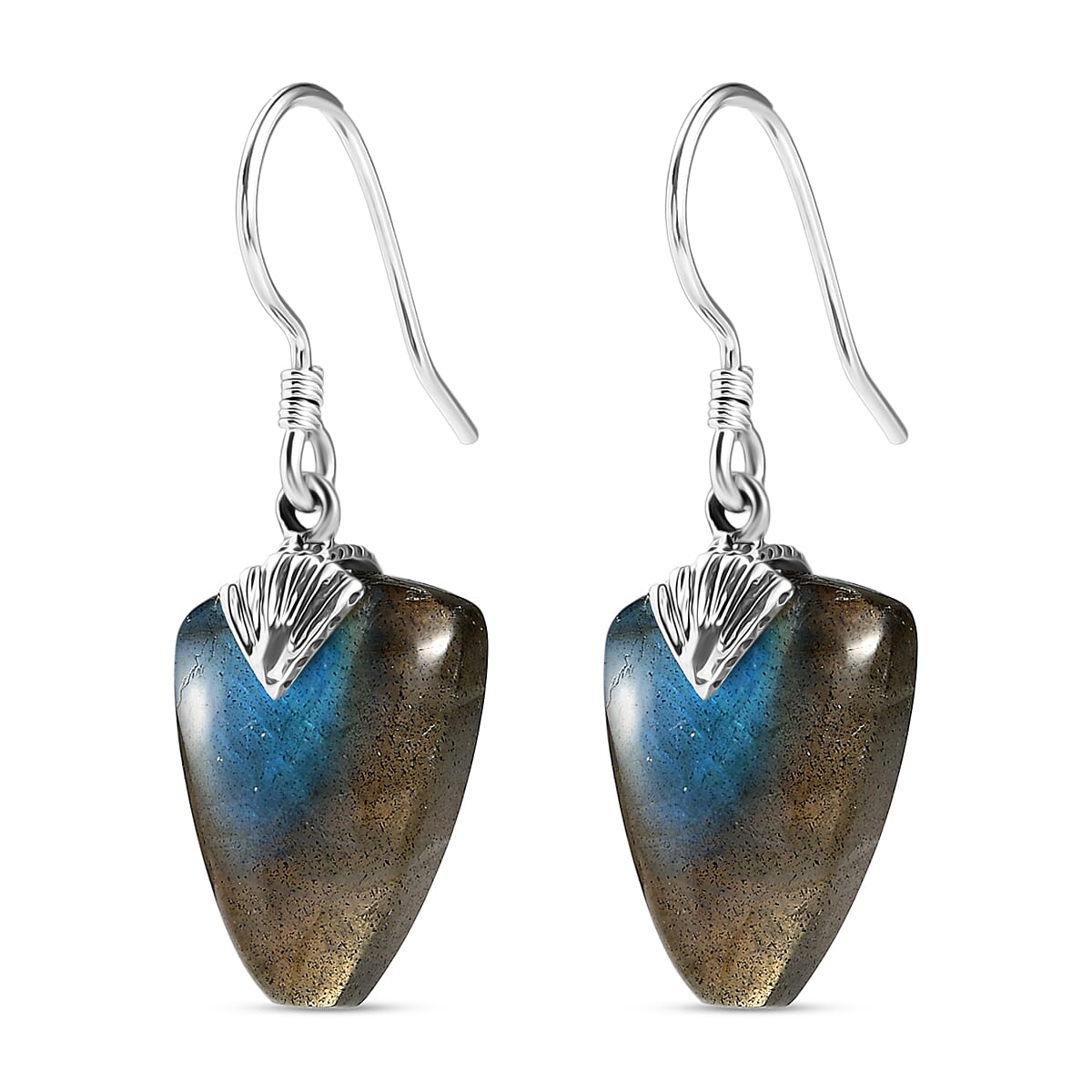 D'Joy Labradorite Earring with J Hook in Black Oxidised Sterling Silver 29.50 Ct.