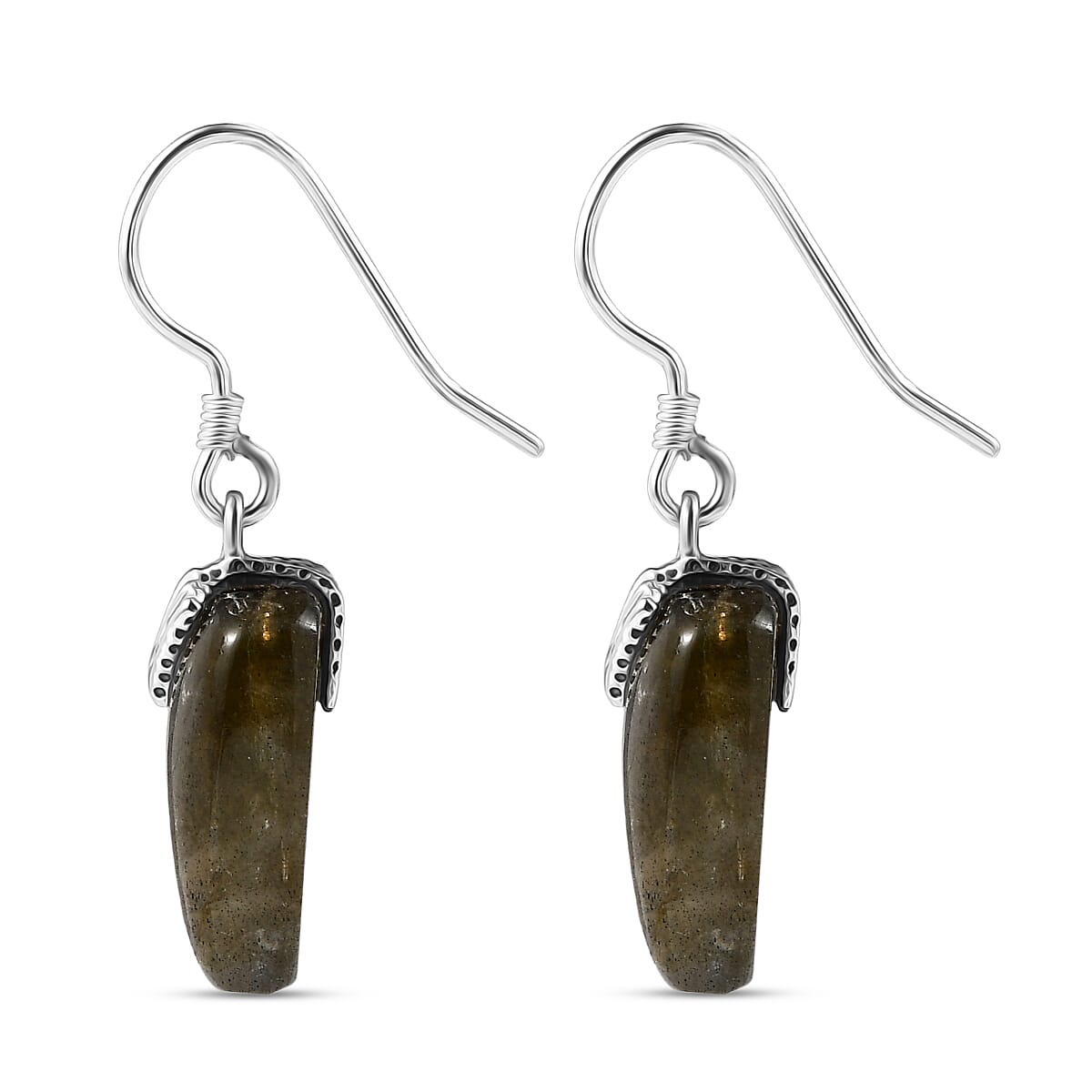 D'Joy Labradorite Earring with J Hook in Black Oxidised Sterling Silver 29.50 Ct.