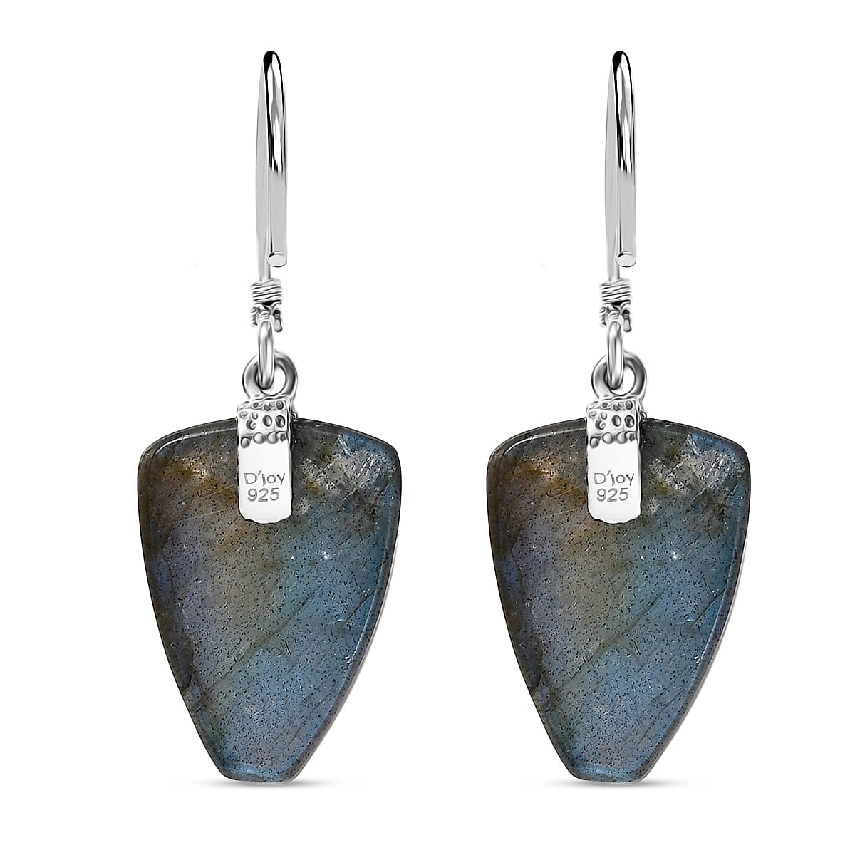 D'Joy Labradorite Earring with J Hook in Black Oxidised Sterling Silver 29.50 Ct.