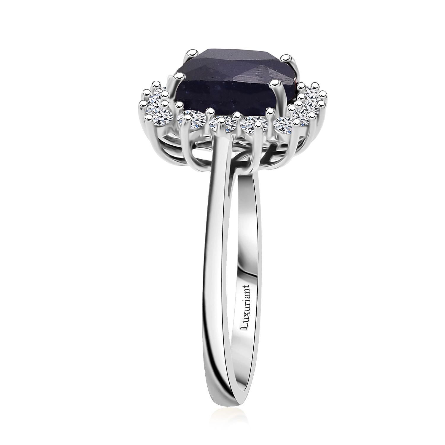 Luxuriant Masoala Sapphire & Lab Grown Diamond SI-GH (0.50 Cts) Ring in Rhodium Overlay Sterling Silver 5.40 Ct.