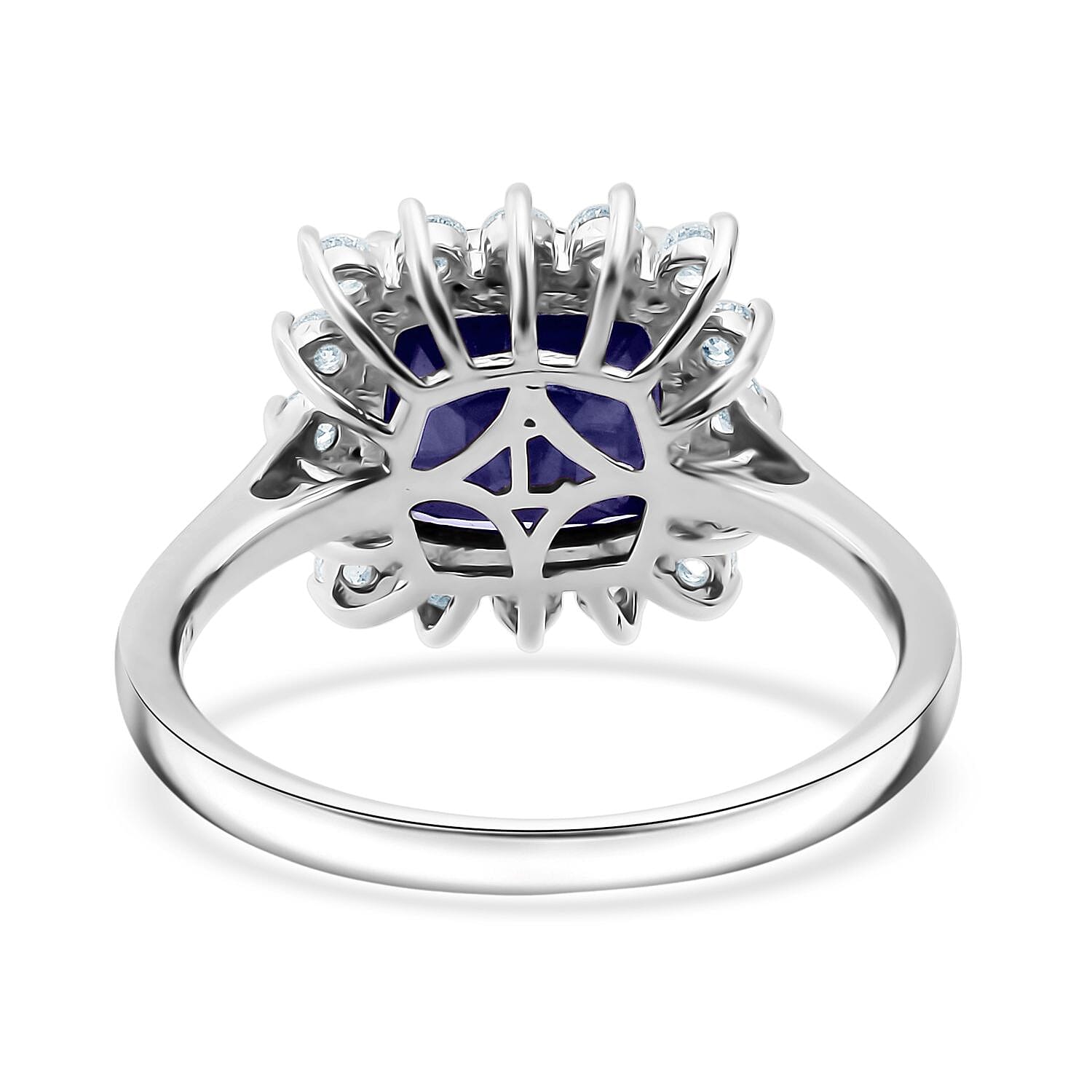 Luxuriant Masoala Sapphire & Lab Grown Diamond SI-GH (0.50 Cts) Ring in Rhodium Overlay Sterling Silver 5.40 Ct.