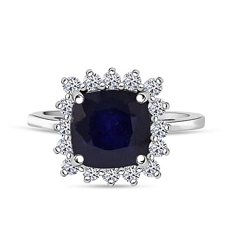 Luxuriant Masoala Sapphire & Lab Grown Diamond SI-GH (0.50 Cts) Ring in Rhodium Overlay Sterling Silver 5.40 Ct.