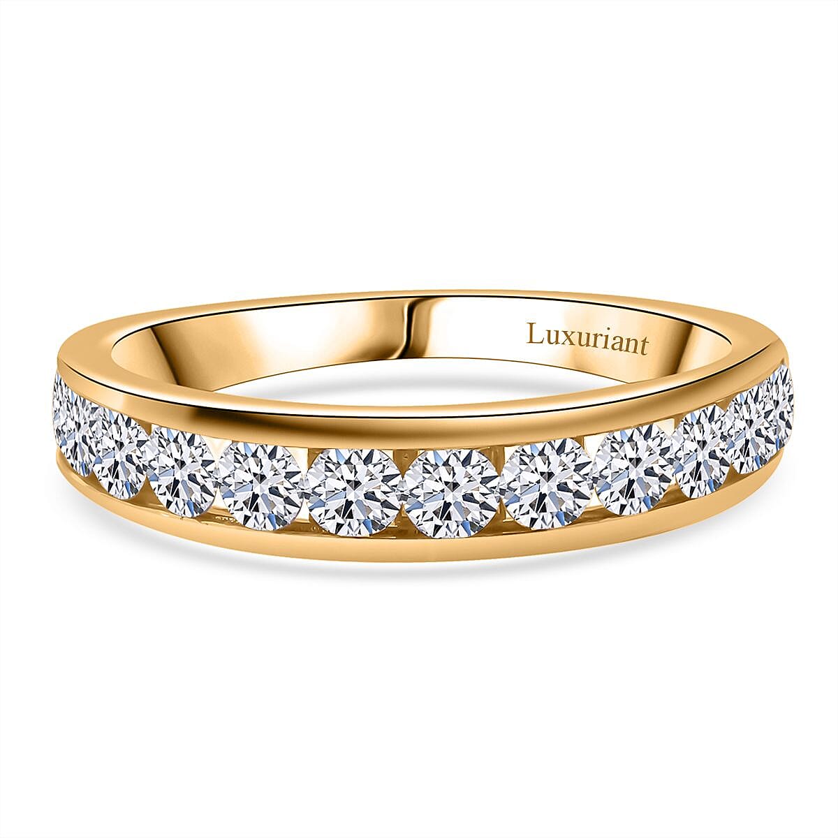 LUXURIANT 1 Ct. Lab Grown Diamond Band Ring in 18K Vermeil Yellow Gold Plated Sterling Silver