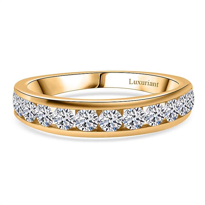 LUXURIANT 1 Ct. Lab Grown Diamond Band Ring in 18K Vermeil Yellow Gold Plated Sterling Silver