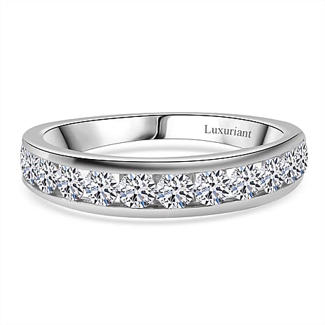 Luxuriant Lab Grown Diamond (SI-GH) Band Ring in Rhodium Overlay Sterling Silver 1.00 Ct.