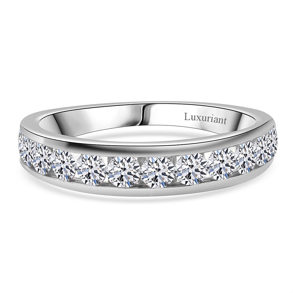 LUXURIANT Lab Grown Diamond Half-Eternity Ring in Rhodium Overlay Sterling Silver (SI-GH)