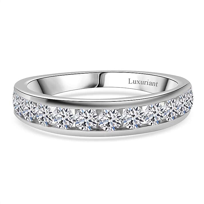 LUXURIANT Lab Grown Diamond Half-Eternity Ring in Rhodium Overlay Sterling Silver (SI-GH)