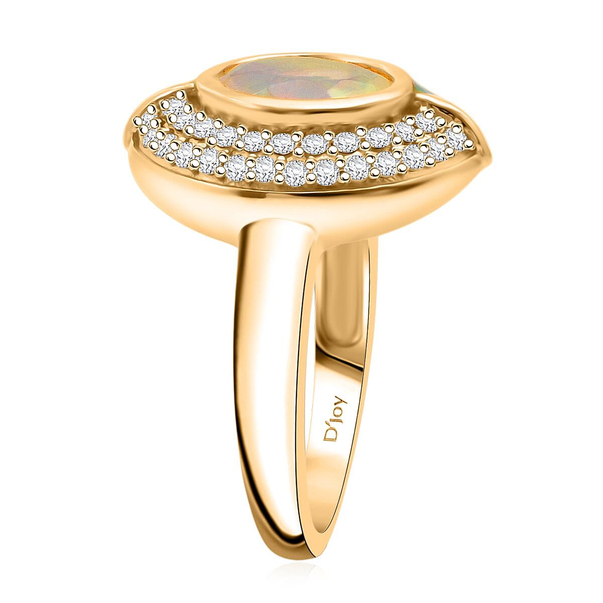 D'Joy Ethiopian Opal & White Zircon Ring in 18K Yellow Gold Plated Sterling Silver 1.05 Ct.