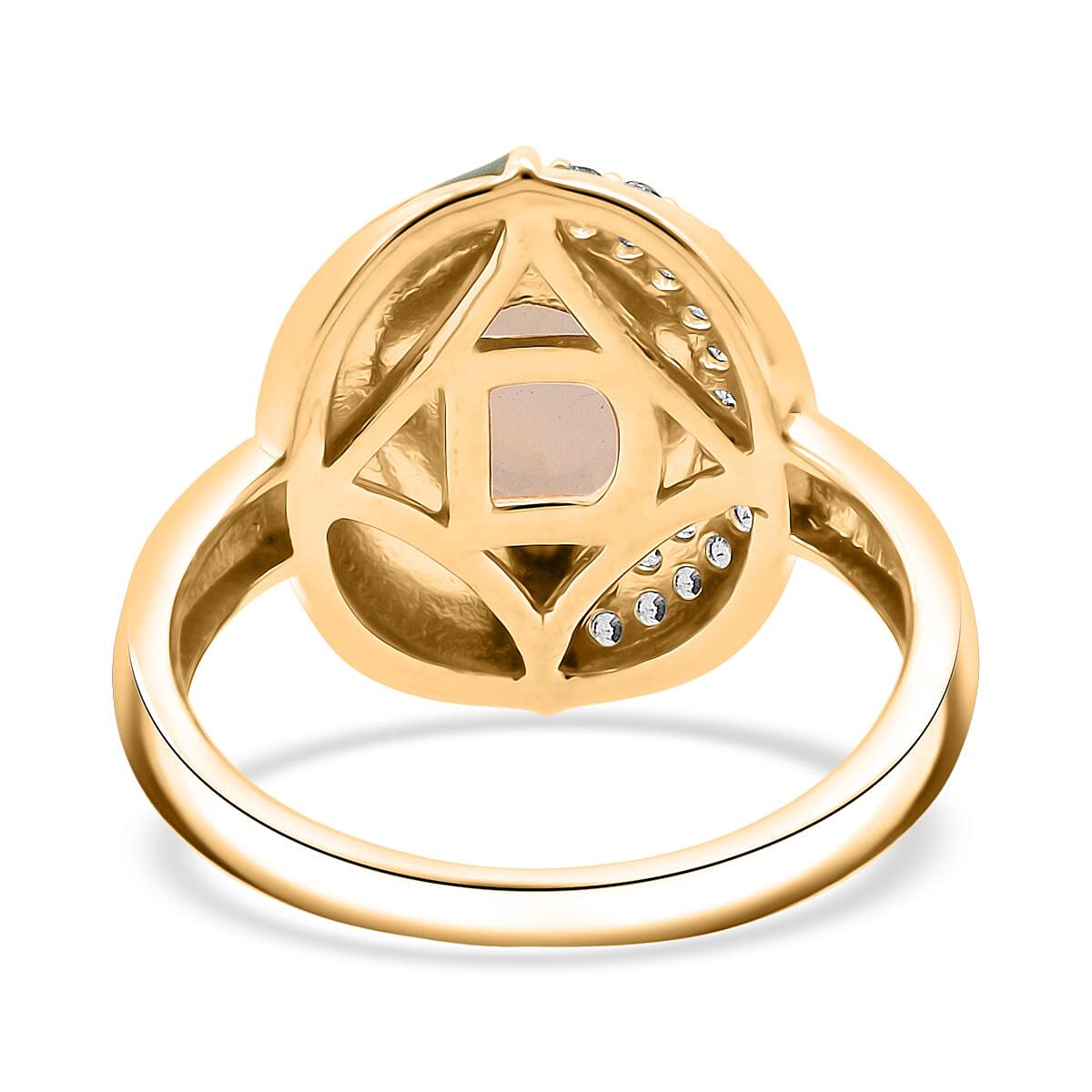 D'Joy Ethiopian Opal & White Zircon Ring in 18K Yellow Gold Plated Sterling Silver 1.05 Ct.