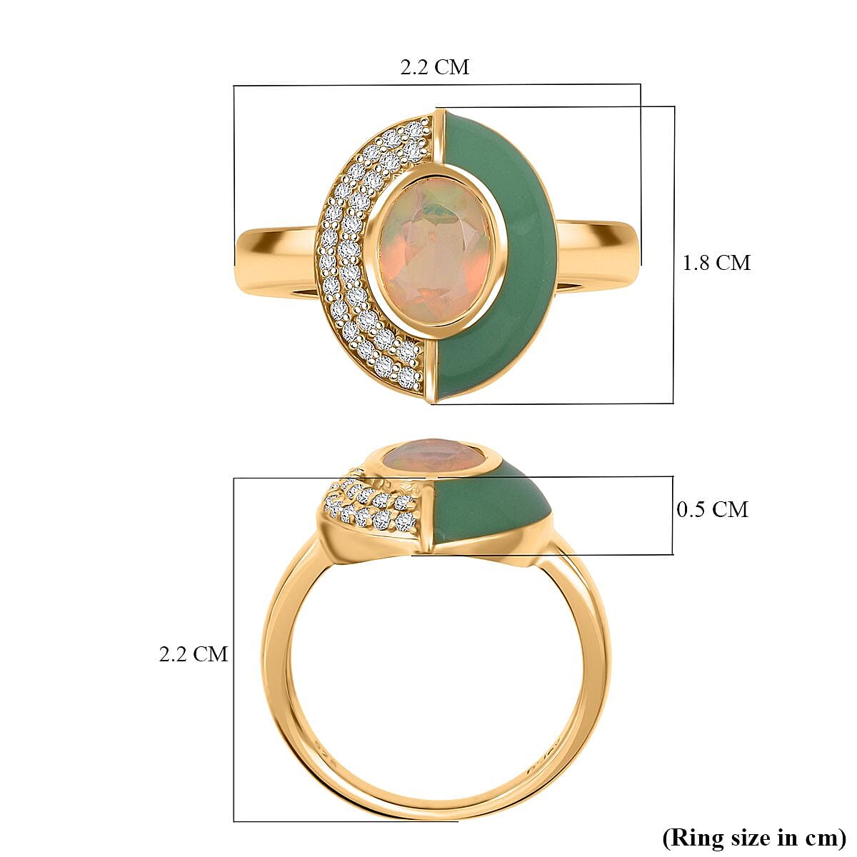 D'Joy Ethiopian Opal & White Zircon Ring in 18K Yellow Gold Plated Sterling Silver 1.05 Ct.