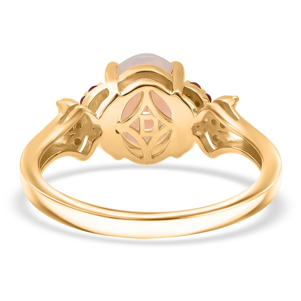 D'Joy Ethiopian Opal, Pink Sapphire & White Zircon Ring in 18K Yellow Gold Plating Sterling Silver 1.31 Ct.