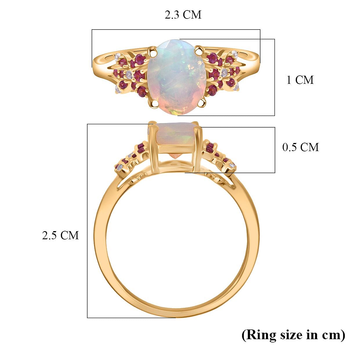 D'Joy Ethiopian Opal, Pink Sapphire & White Zircon Ring in 18K Yellow Gold Plating Sterling Silver 1.31 Ct.