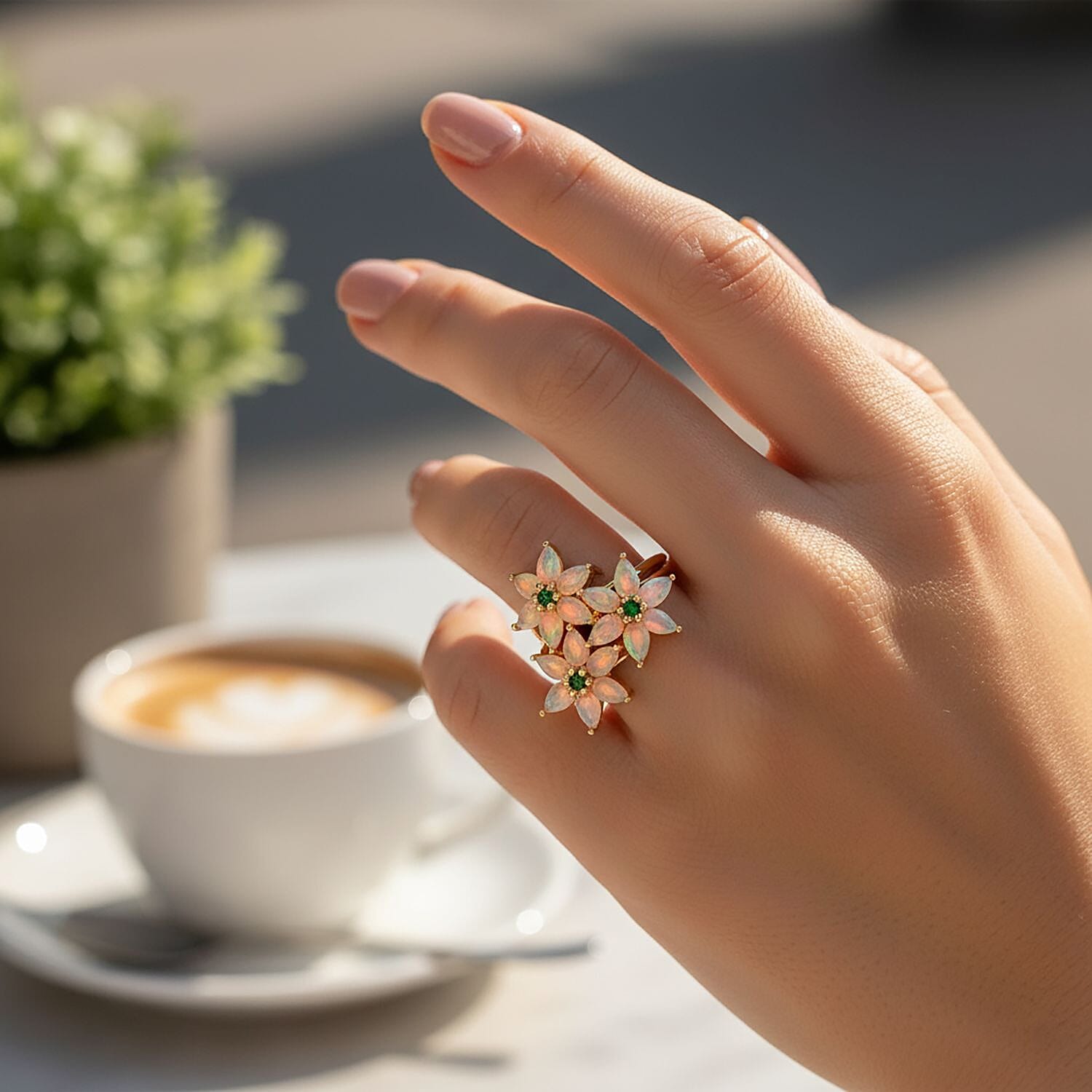 D'Joy Ethiopian Opal & Natural Chrome Diopside Ring in 18K Yellow Gold Plated Sterling Silver 2.41 Ct.