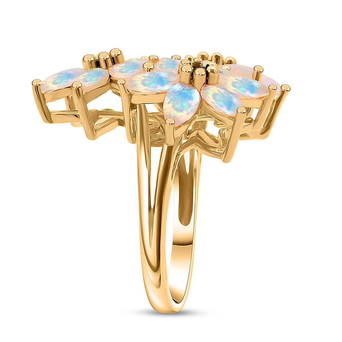 D'Joy Ethiopian Opal & Natural Chrome Diopside Ring in 18K Yellow Gold Plated Sterling Silver 2.41 Ct.