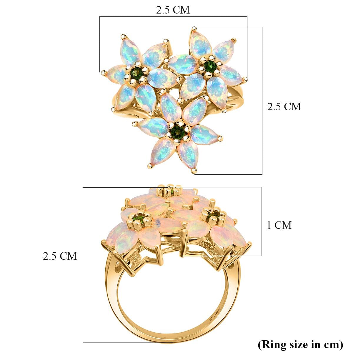 D'Joy Ethiopian Opal & Natural Chrome Diopside Ring in 18K Yellow Gold Plated Sterling Silver 2.41 Ct.