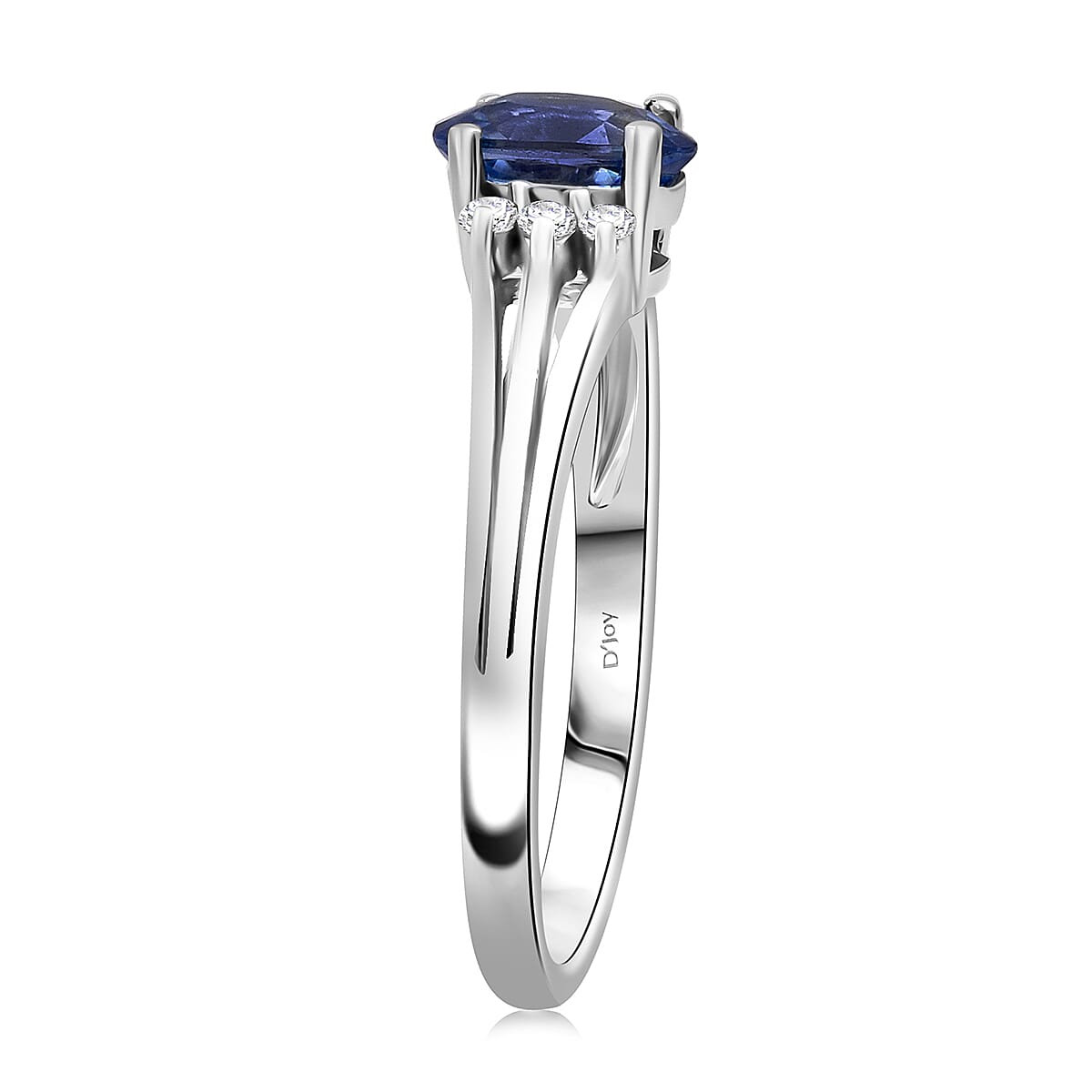 D'Joy Masoala Sapphire & White Zircon Ring in Rhodium Overlay Sterling Silver 1.40 Ct.