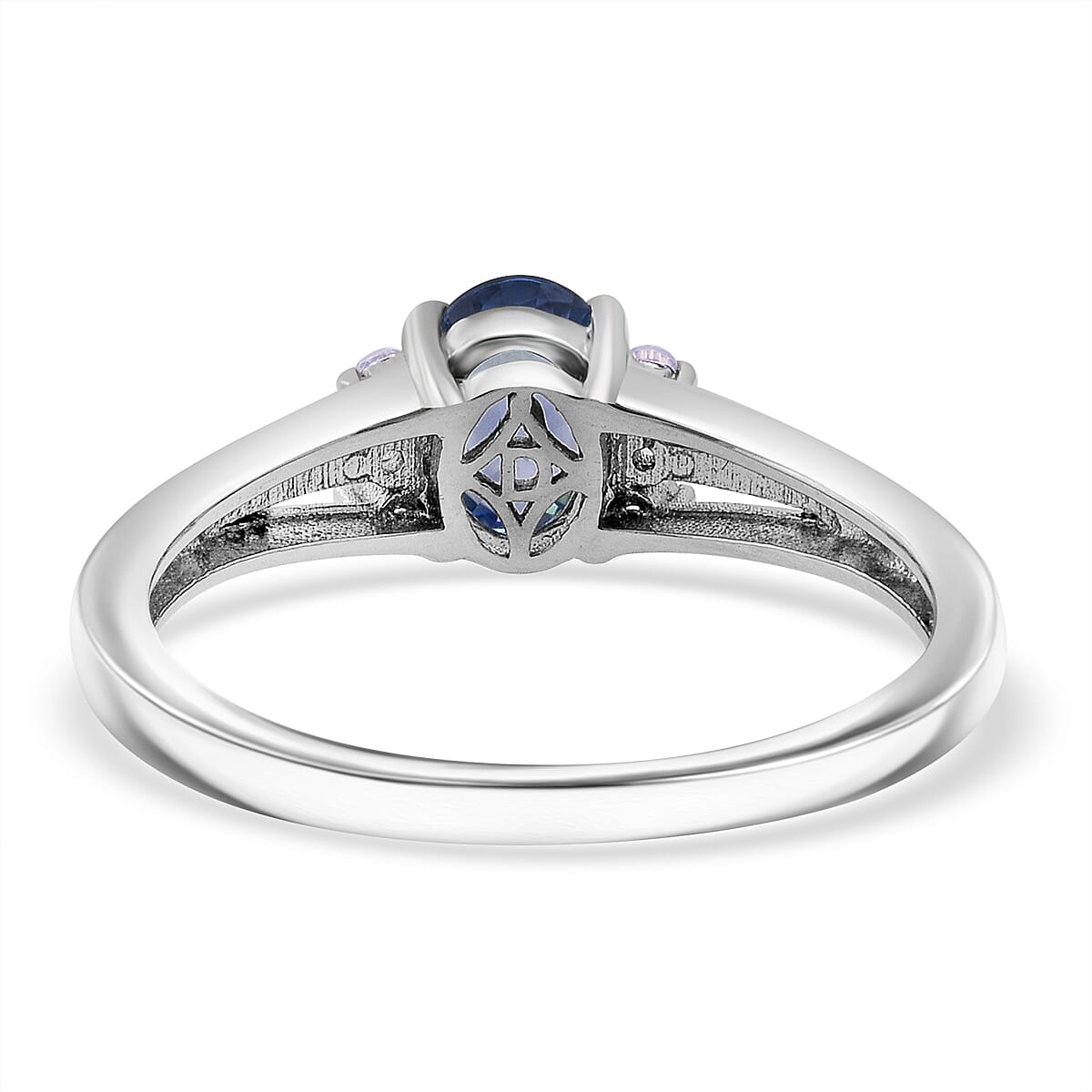 D'Joy Masoala Sapphire & White Zircon Ring in Rhodium Overlay Sterling Silver 1.40 Ct.
