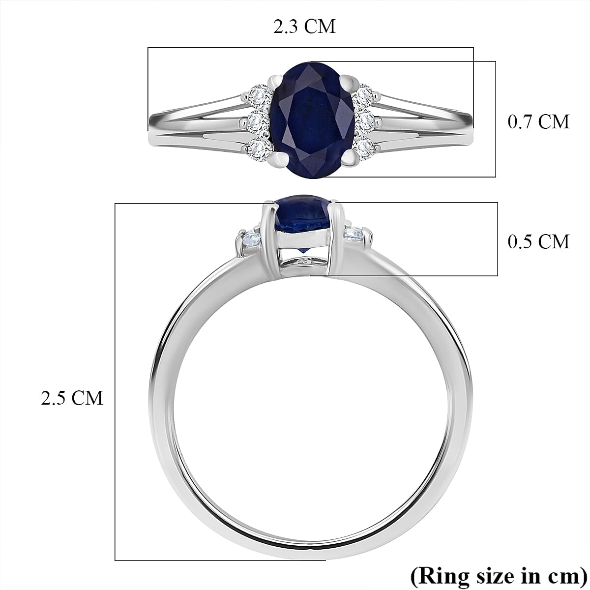 D'Joy Masoala Sapphire & White Zircon Ring in Rhodium Overlay Sterling Silver 1.40 Ct.