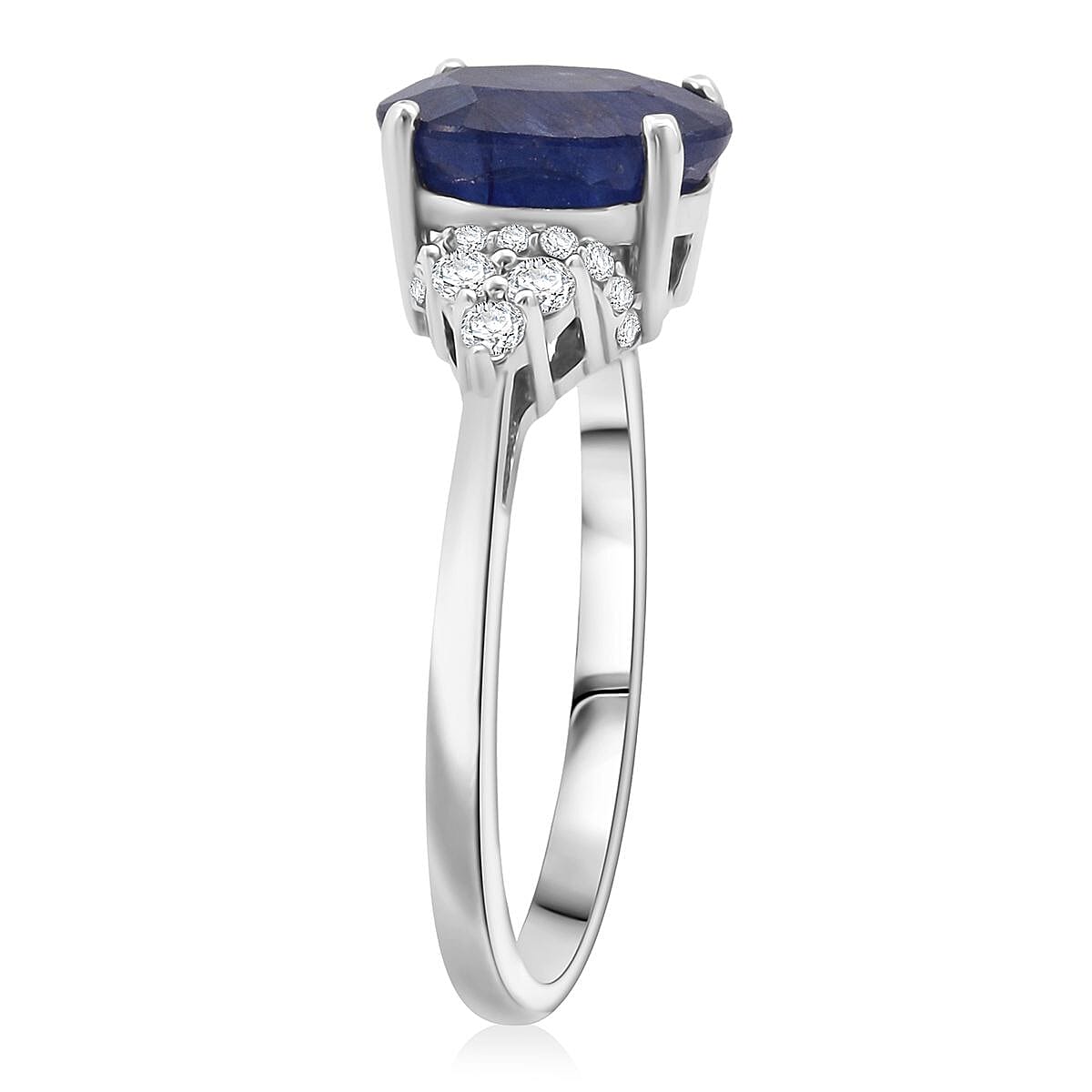 D'Joy Masoala Sapphire & White Zircon Ring in Rhodium Overlay Sterling Silver 3.01 Ct.