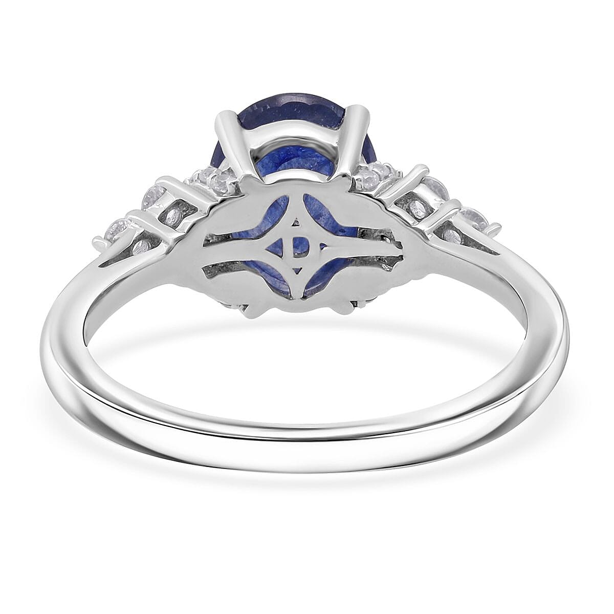 D'Joy Masoala Sapphire & White Zircon Ring in Rhodium Overlay Sterling Silver 3.01 Ct.