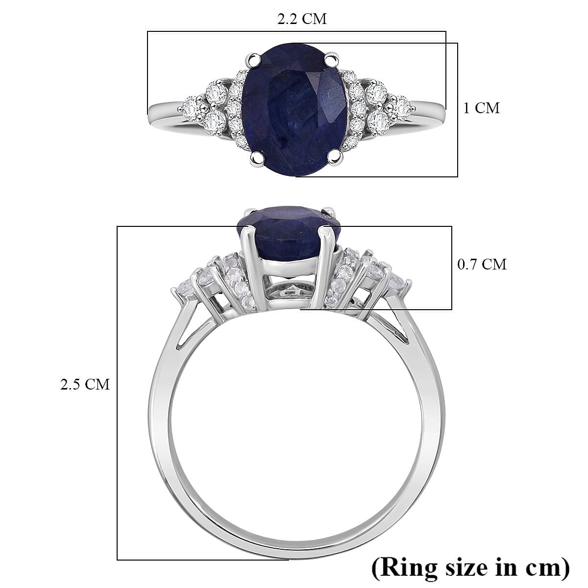 D'Joy Masoala Sapphire & White Zircon Ring in Rhodium Overlay Sterling Silver 3.01 Ct.