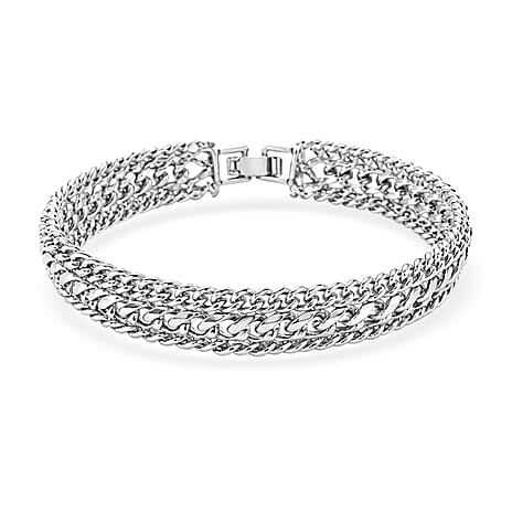 Woven Link Chain Bracelet (Size - 7.5) in White Tone